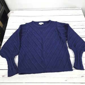 Allison New York Sweater Balloon Puff Sleeve Chevron Textured Knit Navy S